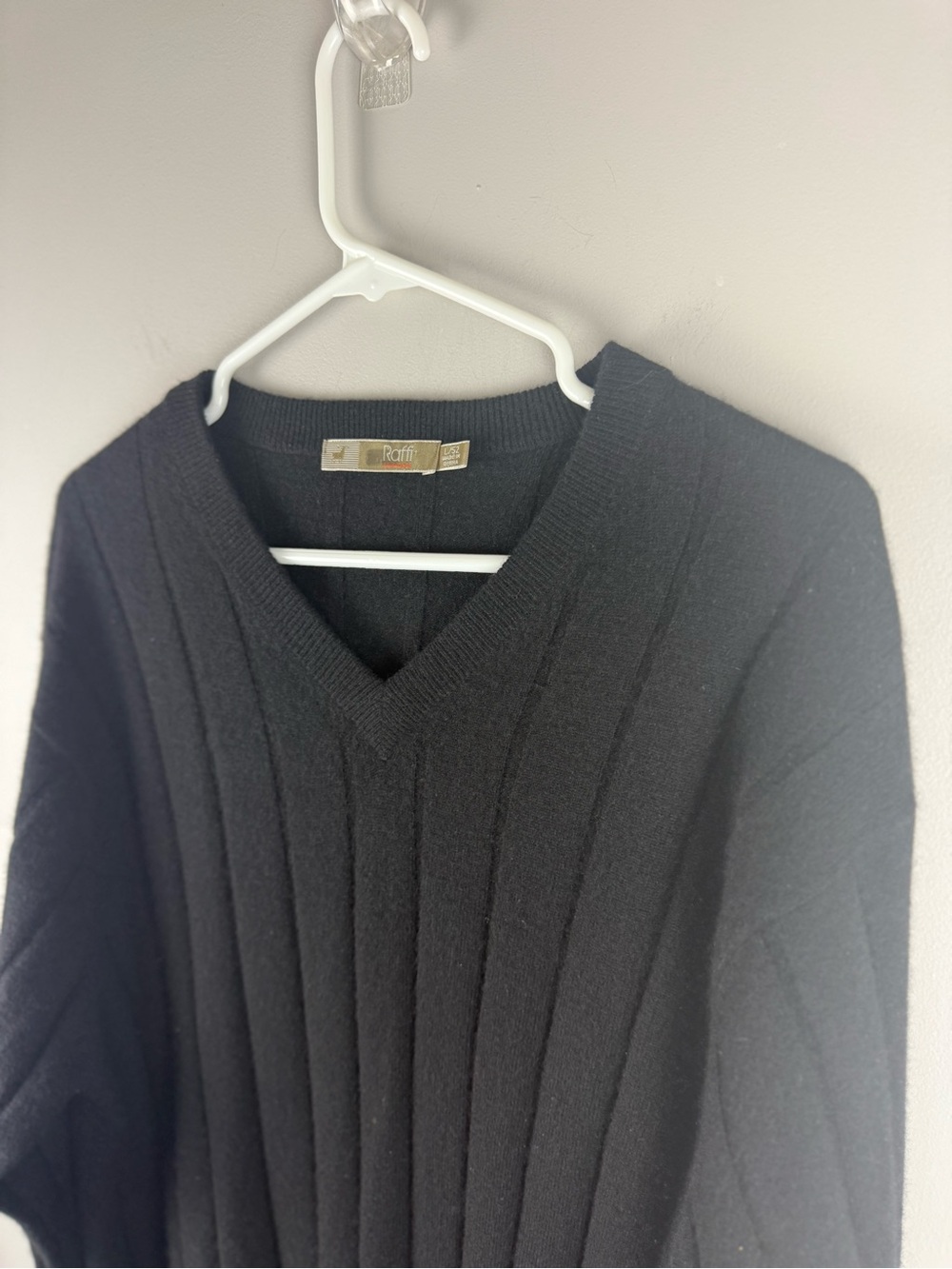 Raffi Men’s Black Pullover Ribbed Knit Long Sleeve Sweater 100% Cashmere SZ L